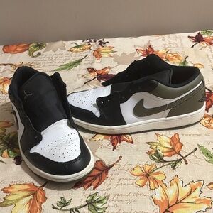 Nike Black, White, and Olive Air Jordans